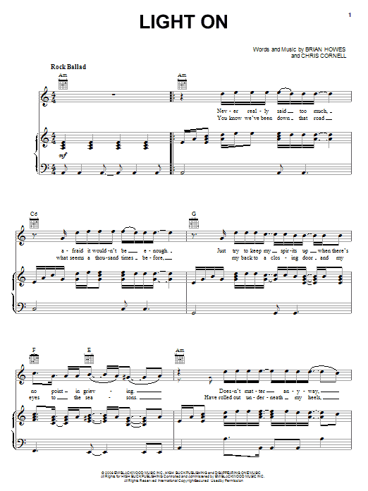 Preview David Cook Light On Rock sheet music, notes and chords for Piano, Vocal & Guitar (Right-Hand Melody), SKU: 68266 Light On sheet music