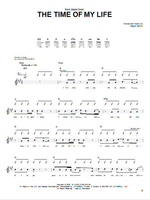 Preview David Cook Time Of My Life Rock sheet music, notes and chords for Guitar Tab, SKU: 73431 Time Of My Life sheet music