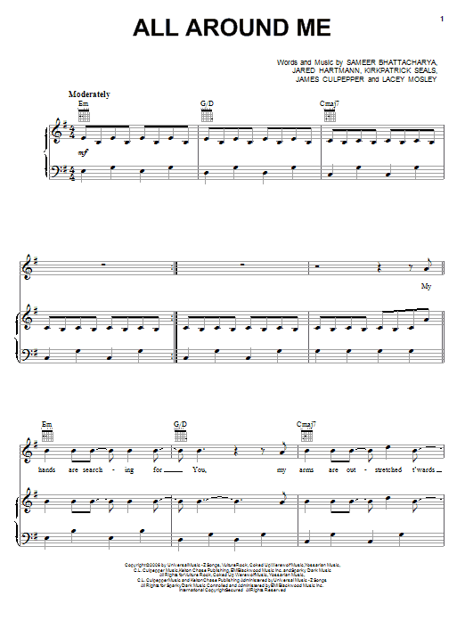 Preview David Crowder Band All Around Me Pop sheet music, notes and chords for Piano, Vocal & Guitar (Right-Hand Melody), SKU: 72273 All Around Me sheet music