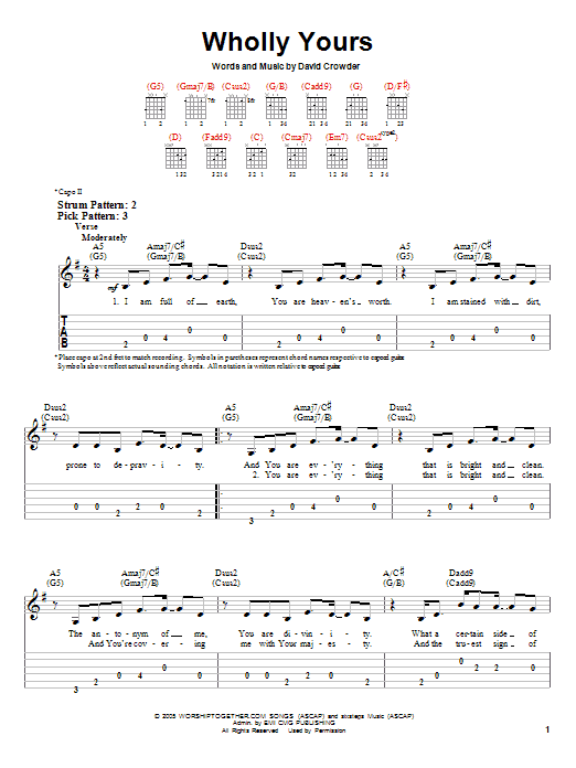 Preview David Crowder*Band Wholly Yours Religious sheet music, notes and chords for Melody Line, Lyrics & Chords, SKU: 185196 Wholly Yours sheet music