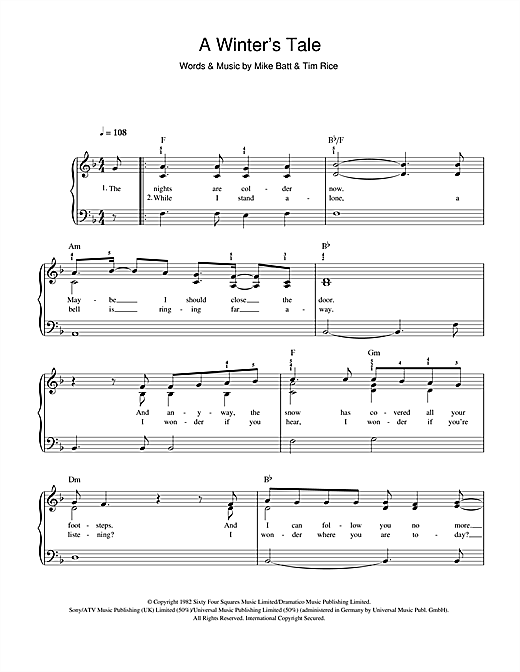 Preview David Essex A Winter's Tale Pop sheet music, notes and chords for Piano, Vocal & Guitar (Right-Hand Melody), SKU: 33821 A Winter's Tale sheet music