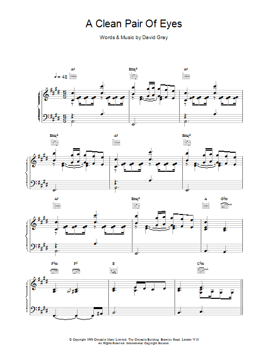 Preview David Gray A Clean Pair Of Eyes Rock sheet music, notes and chords for Piano, Vocal & Guitar, SKU: 18454 A Clean Pair Of Eyes sheet music