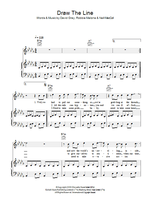 Preview David Gray Draw The Line Rock sheet music, notes and chords for Piano, Vocal & Guitar, SKU: 49366 Draw The Line sheet music