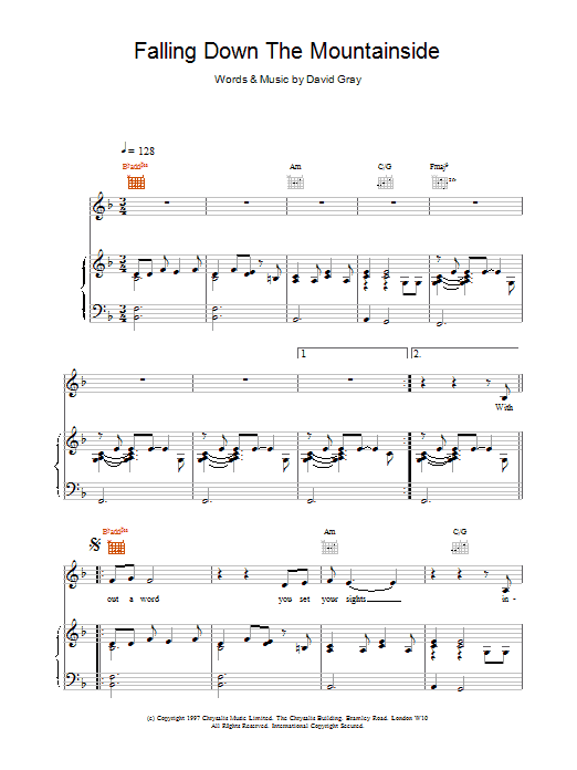 Preview David Gray Falling Down The Mountainside Rock sheet music, notes and chords for Piano, Vocal & Guitar (Right-Hand Melody), SKU: 18455 Falling Down The Mountainside sheet music