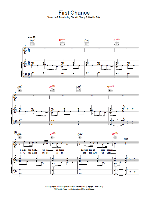 Preview David Gray First Chance Rock sheet music, notes and chords for Piano, Vocal & Guitar, SKU: 49532 First Chance sheet music