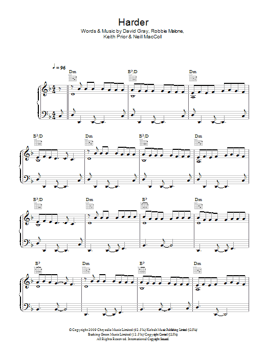 Preview David Gray Harder Rock sheet music, notes and chords for Piano, Vocal & Guitar, SKU: 49370 Harder sheet music