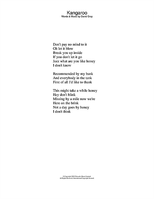 Preview David Gray Kangaroo Pop sheet music, notes and chords for Guitar Tab, SKU: 23167 sheet music, piano notes, chords, guitar tabs, score, transpose, transcribe, how to play, guide, download, learn, tutorial, progression, song, artist, awards, billboard, mtv, vh1, tour, single, album, release