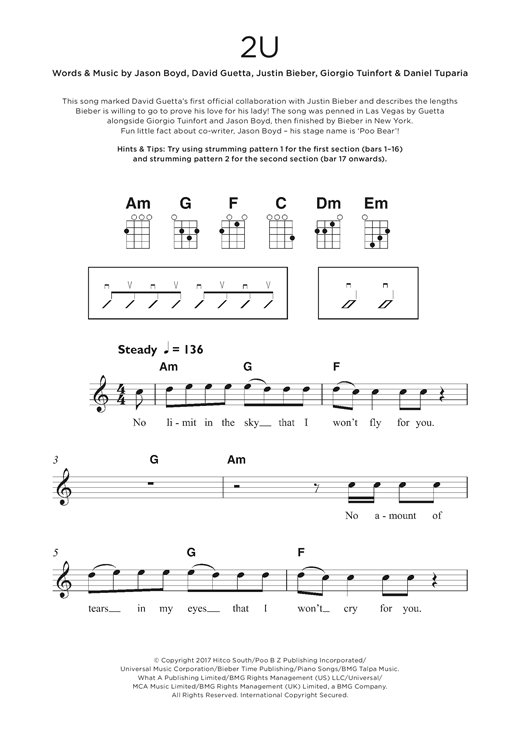 David Guetta 2U Sheet Music Notes & Chords for Beginner Ukulele - Download or Print PDF