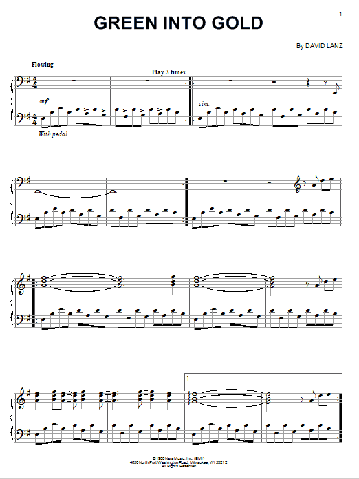 Preview David Lanz Green Into Gold New Age sheet music, notes and chords for Piano, SKU: 74811 Green Into Gold sheet music