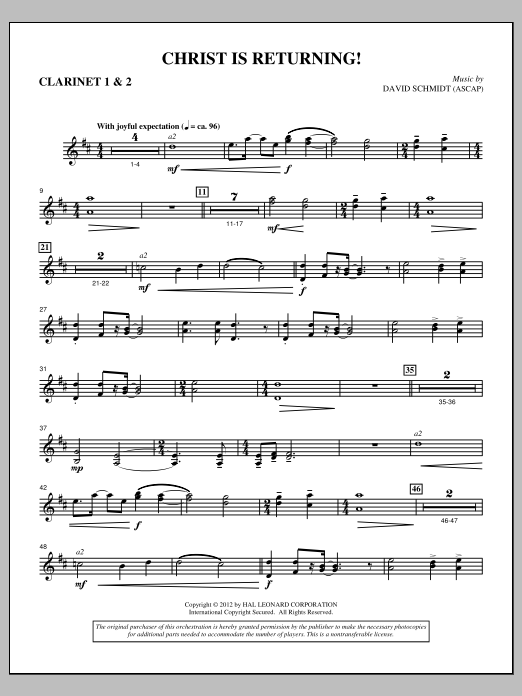 Preview David Schmidt Christ Is Returning! - Bb Clarinet 1,2 Concert sheet music, notes and chords for Choir Instrumental Pak, SKU: 305637 Christ Is Returning! - Bb Clarinet 1,2 sheet music