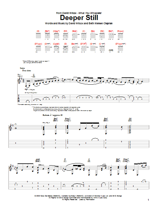 Preview David Wilcox Deeper Still Pop sheet music, notes and chords for Guitar Tab, SKU: 25844 Deeper Still sheet music
