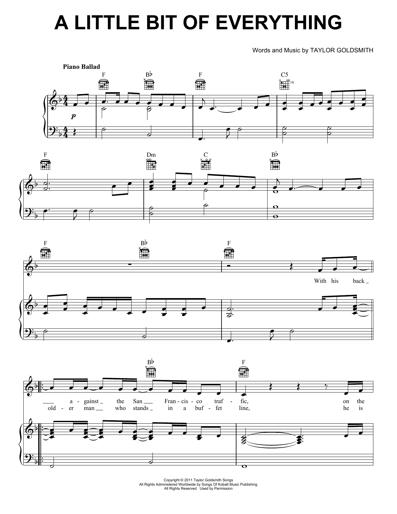 Dawes A Little Bit Of Everything Sheet Music Notes & Chords for Piano, Vocal & Guitar Chords (Right-Hand Melody) - Download or Print PDF