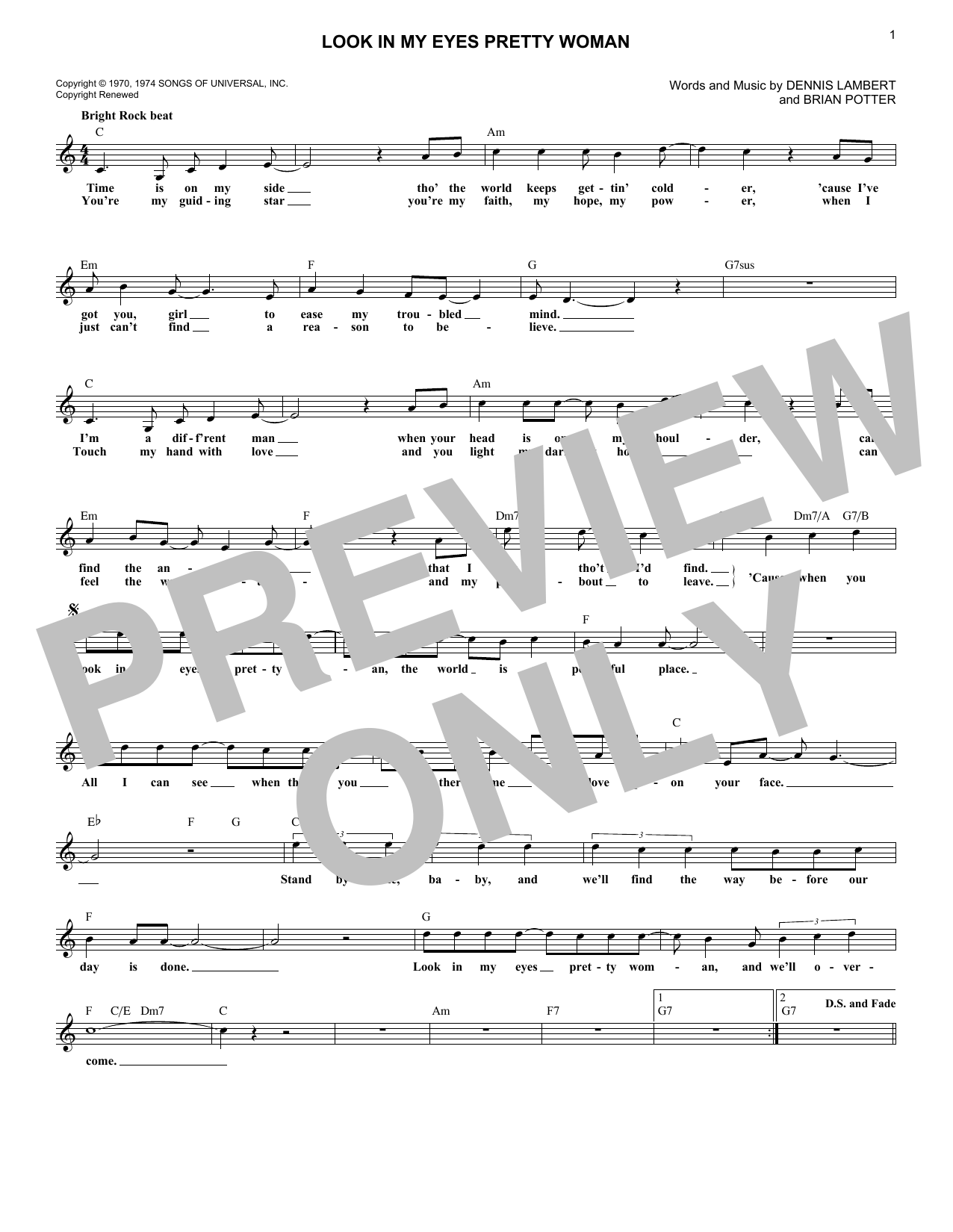 Dawn Look In My Eyes Pretty Woman Sheet Music Notes & Chords for Melody Line, Lyrics & Chords - Download or Print PDF