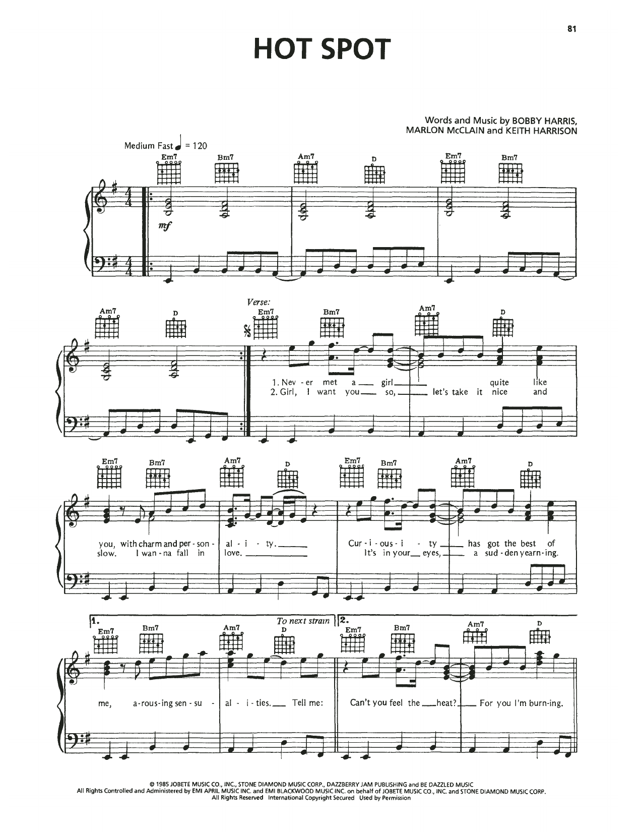Dazz Band Hot Spot Sheet Music Notes & Chords for Piano, Vocal & Guitar Chords (Right-Hand Melody) - Download or Print PDF