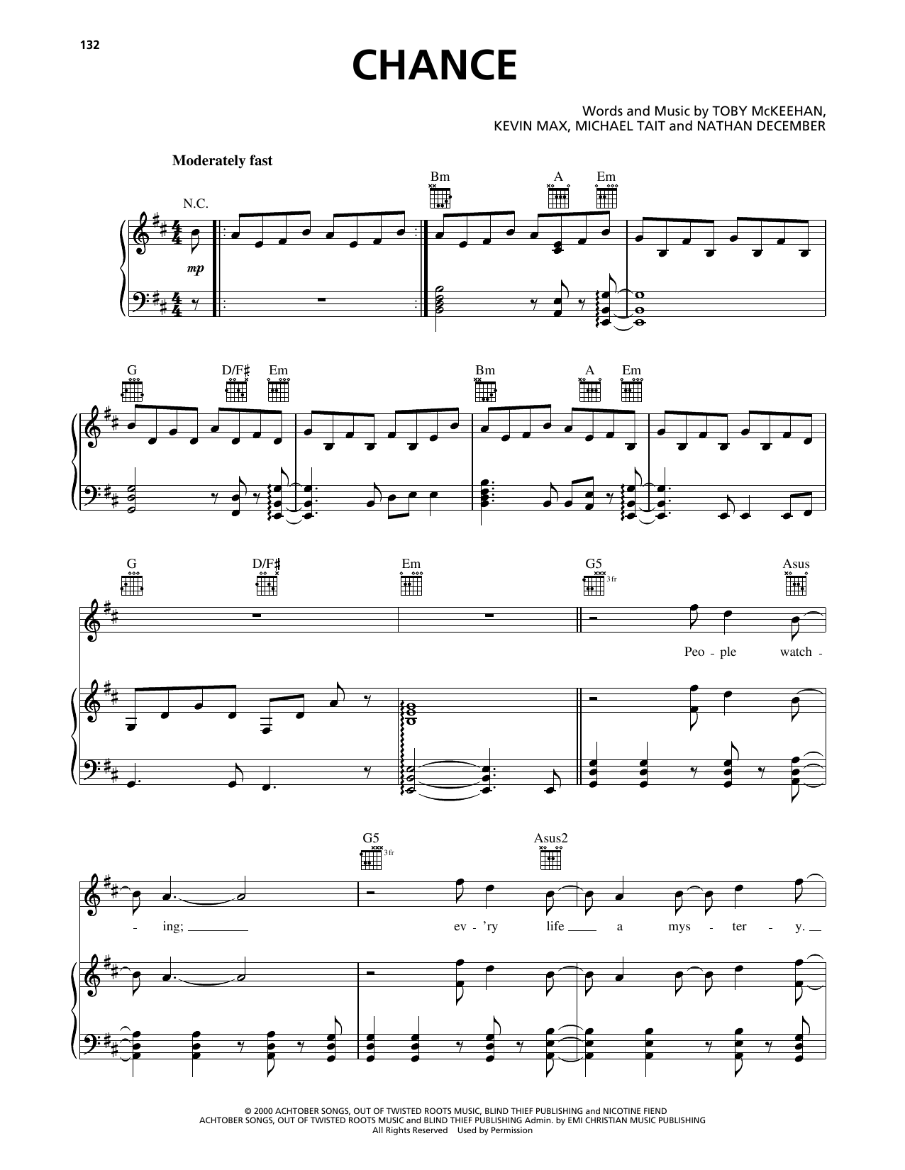 dc Talk Chance Sheet Music Notes & Chords for Piano, Vocal & Guitar (Right-Hand Melody) - Download or Print PDF