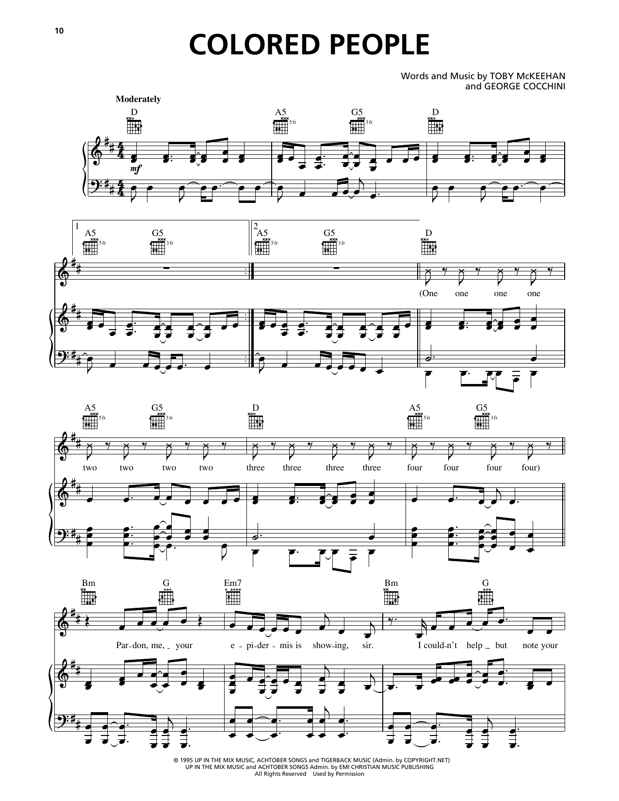 dc Talk Colored People Sheet Music Notes & Chords for Piano, Vocal & Guitar (Right-Hand Melody) - Download or Print PDF