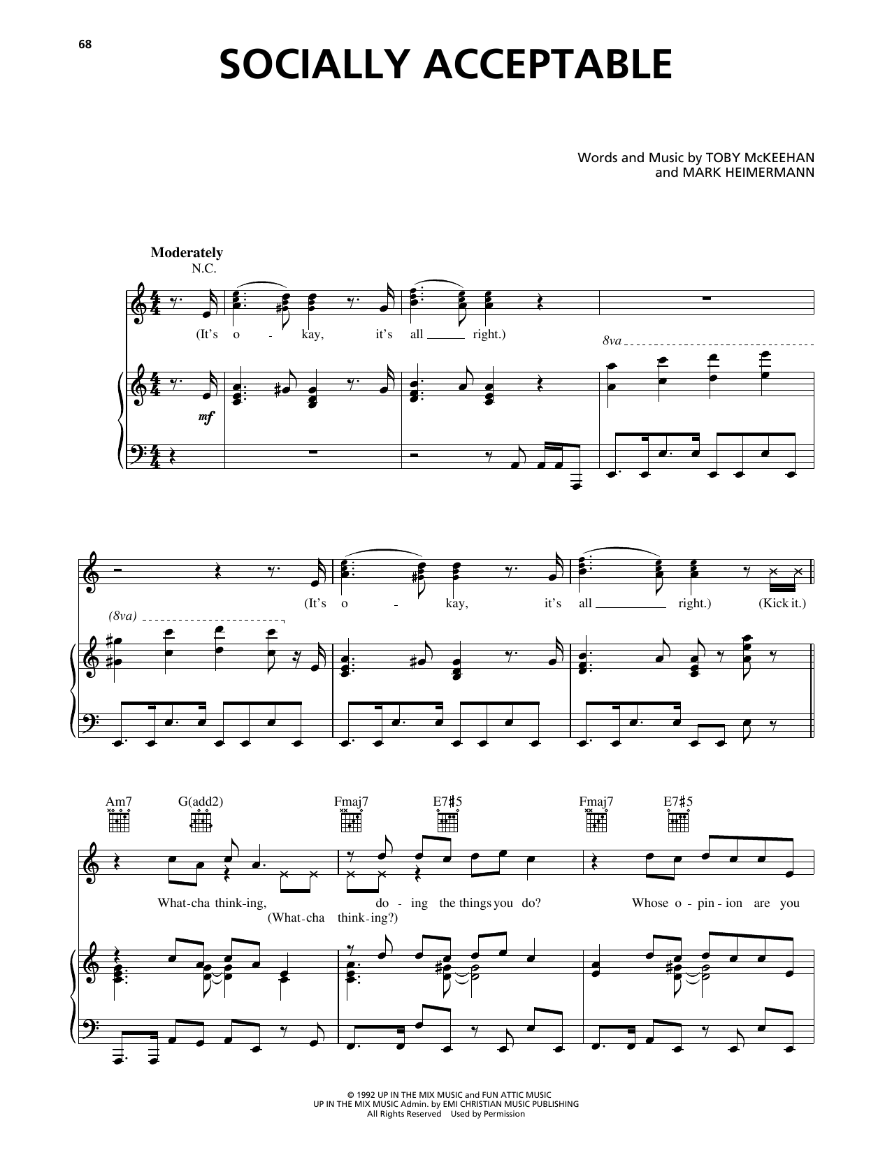dc Talk Socially Acceptable Sheet Music Notes & Chords for Piano, Vocal & Guitar (Right-Hand Melody) - Download or Print PDF