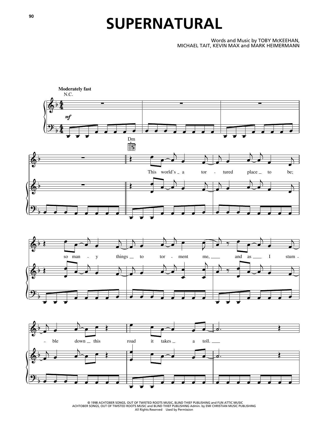 dc Talk Supernatural Sheet Music Notes & Chords for Piano, Vocal & Guitar (Right-Hand Melody) - Download or Print PDF