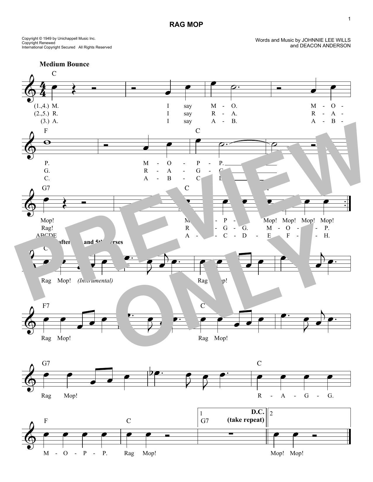 Deacon Anderson Rag Mop Sheet Music Notes & Chords for Melody Line, Lyrics & Chords - Download or Print PDF