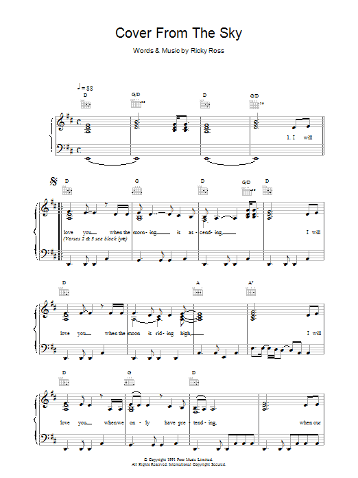 Deacon Blue Cover From The Sky Sheet Music Notes & Chords for Piano, Vocal & Guitar (Right-Hand Melody) - Download or Print PDF