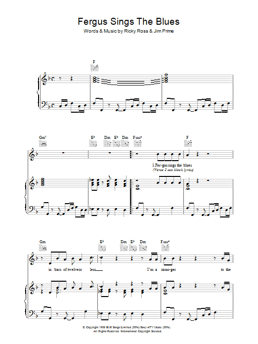 Deacon Blue Fergus Sings The Blues Sheet Music Notes & Chords for Piano, Vocal & Guitar (Right-Hand Melody) - Download or Print PDF