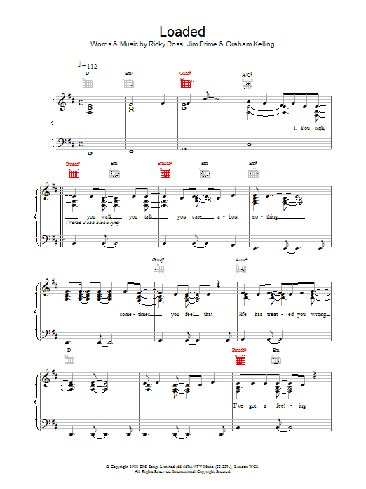 Deacon Blue Loaded Sheet Music Notes & Chords for Piano, Vocal & Guitar (Right-Hand Melody) - Download or Print PDF