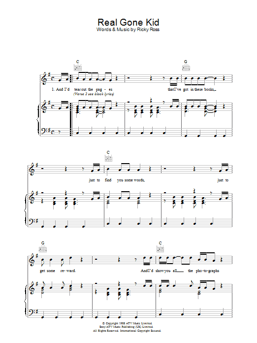 Deacon Blue Real Gone Kid Sheet Music Notes & Chords for Lyrics & Chords - Download or Print PDF