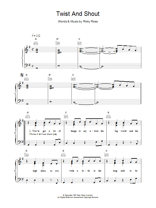 Deacon Blue Twist And Shout Sheet Music Notes & Chords for Piano, Vocal & Guitar (Right-Hand Melody) - Download or Print PDF