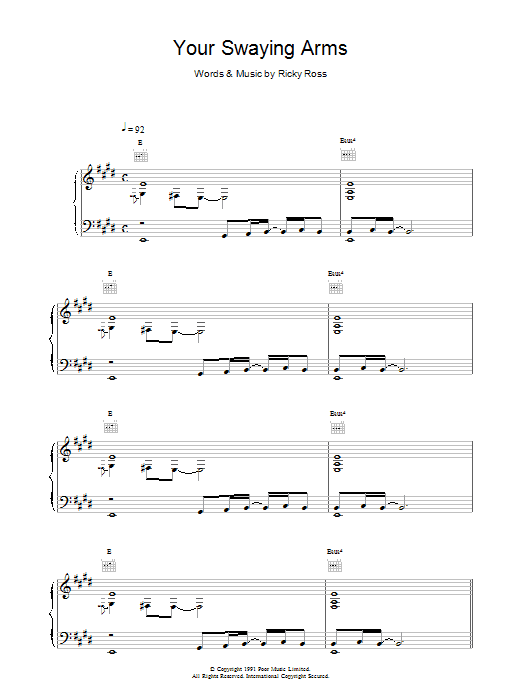 Deacon Blue Your Swaying Arms Sheet Music Notes & Chords for Piano, Vocal & Guitar (Right-Hand Melody) - Download or Print PDF