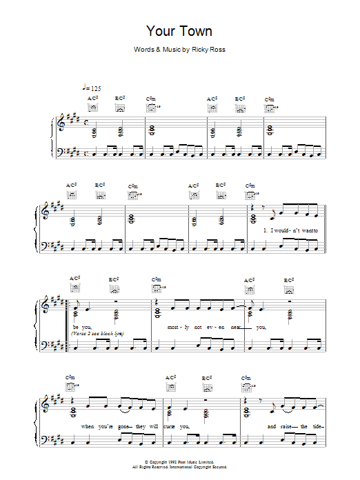 Deacon Blue Your Town Sheet Music Notes & Chords for Piano, Vocal & Guitar (Right-Hand Melody) - Download or Print PDF