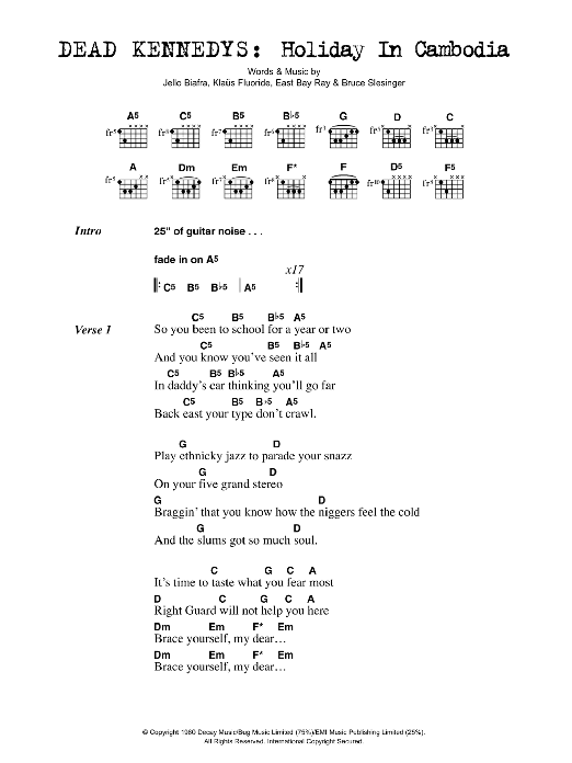 Dead Kennedys Holiday In Cambodia Sheet Music Notes & Chords for Guitar Tab - Download or Print PDF