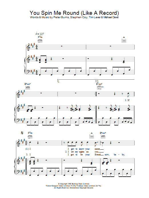 Dead Or Alive You Spin Me Round (Like A Record) Sheet Music Notes & Chords for Easy Piano - Download or Print PDF