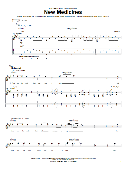 Dead Poetic New Medicines Sheet Music Notes & Chords for Guitar Tab - Download or Print PDF
