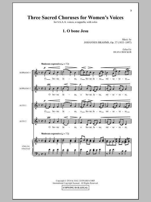 Dean Crocker Three Sacred Choruses For Women's Voices Sheet Music Notes & Chords for SSA - Download or Print PDF