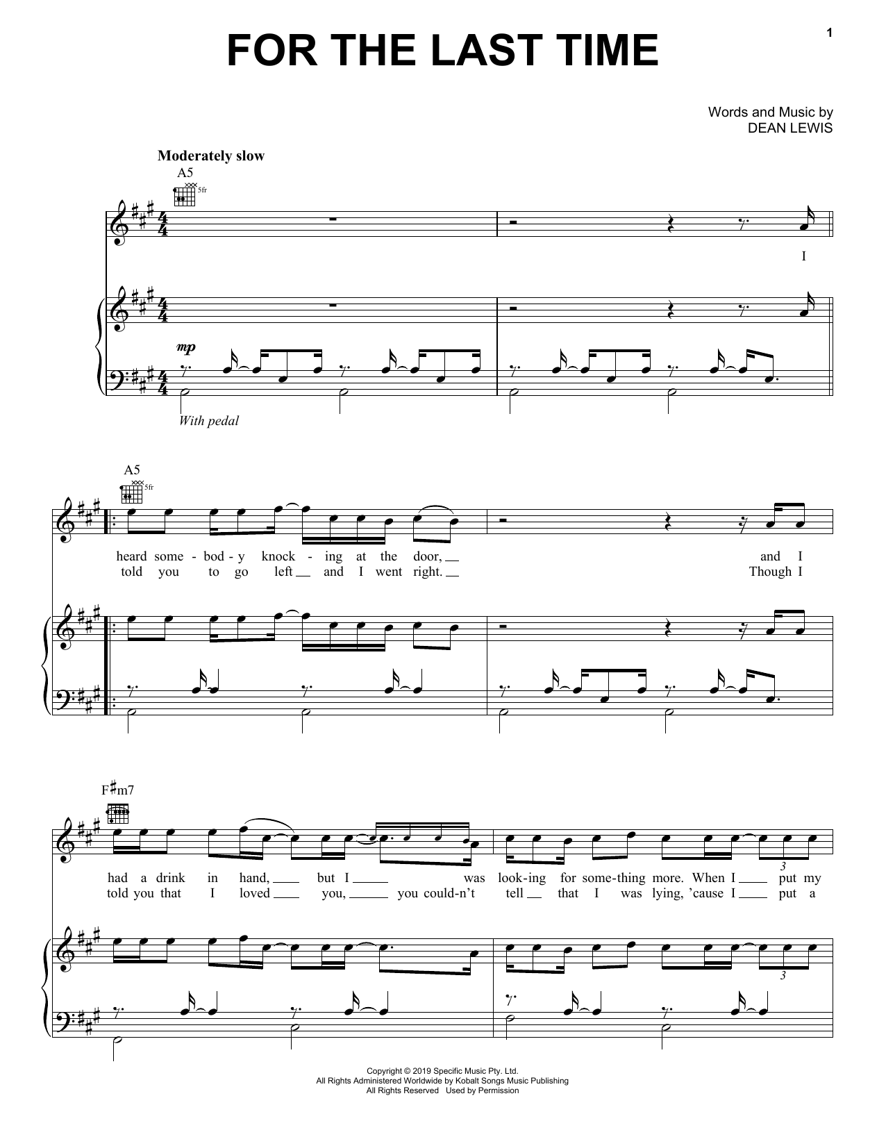 Dean Lewis For The Last Time Sheet Music Notes & Chords for Piano, Vocal & Guitar (Right-Hand Melody) - Download or Print PDF
