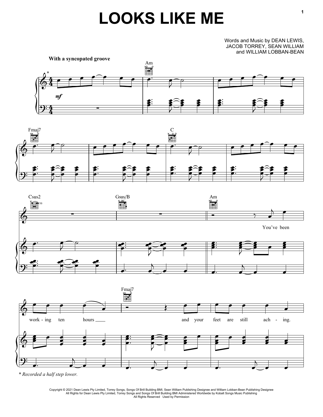 Dean Lewis Looks Like Me Sheet Music Notes & Chords for Piano, Vocal & Guitar (Right-Hand Melody) - Download or Print PDF