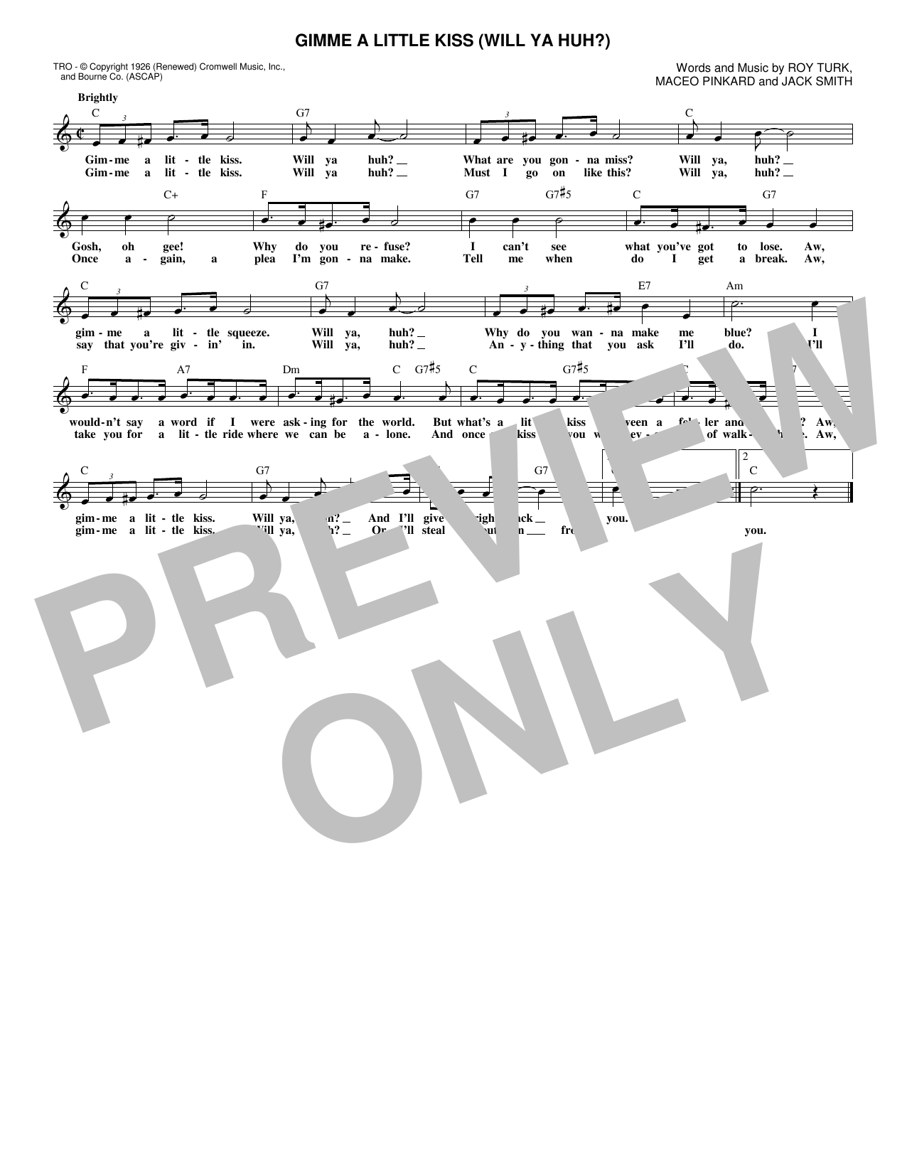 Roy Turk Gimme A Little Kiss (Will Ya Huh?) Sheet Music Notes & Chords for Melody Line, Lyrics & Chords - Download or Print PDF