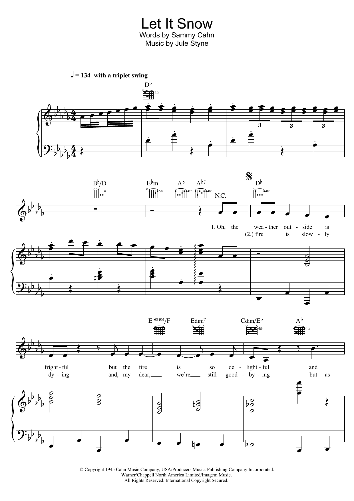 Dean Martin Let It Snow! Let It Snow! Let It Snow! Sheet Music Notes & Chords for Piano, Vocal & Guitar - Download or Print PDF