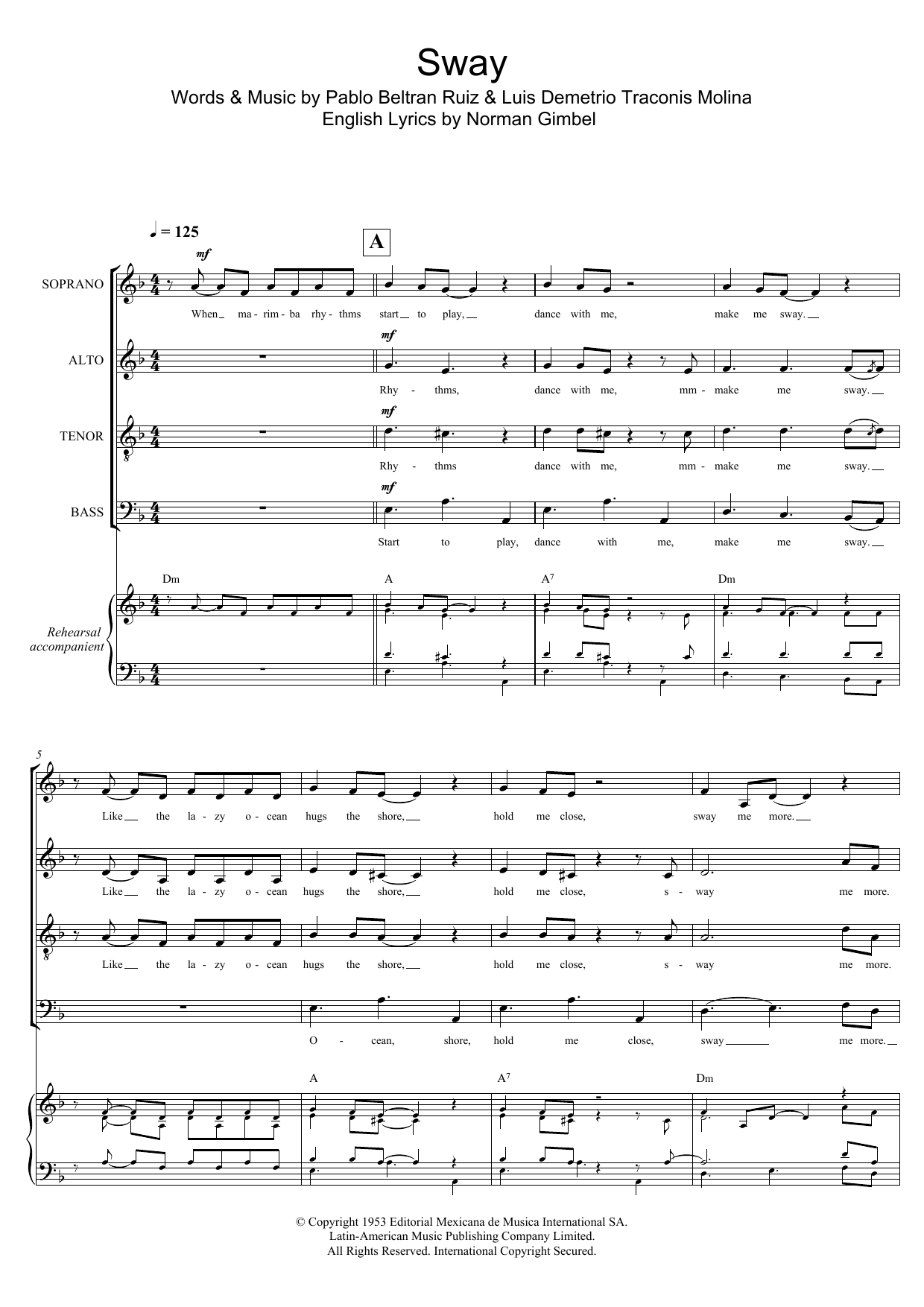 Dean Martin Sway (Quien Sera) (arr. Gitika Partington) Sheet Music Notes & Chords for SATB - Download or Print PDF