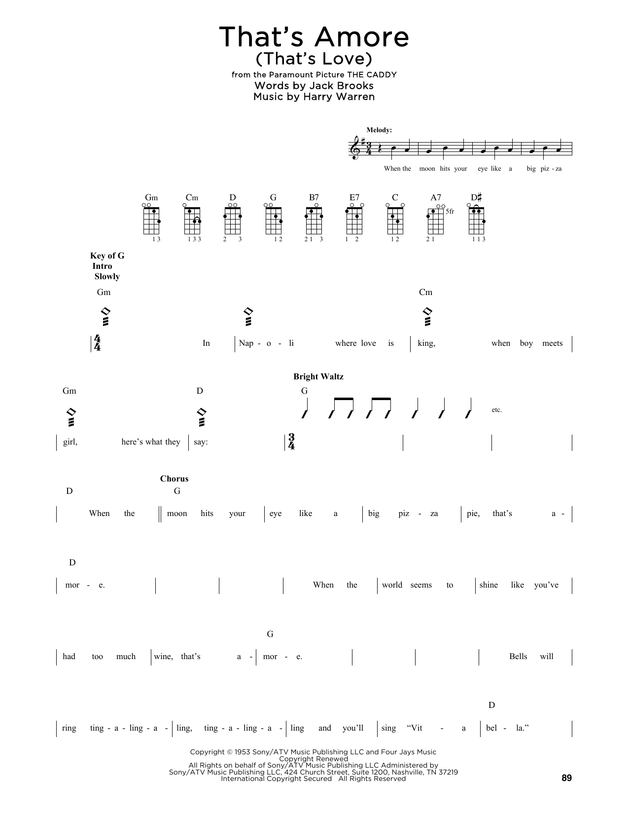 Dean Martin That's Amore (That's Love) (arr. Fred Sokolow) Sheet Music Notes & Chords for Mandolin - Download or Print PDF