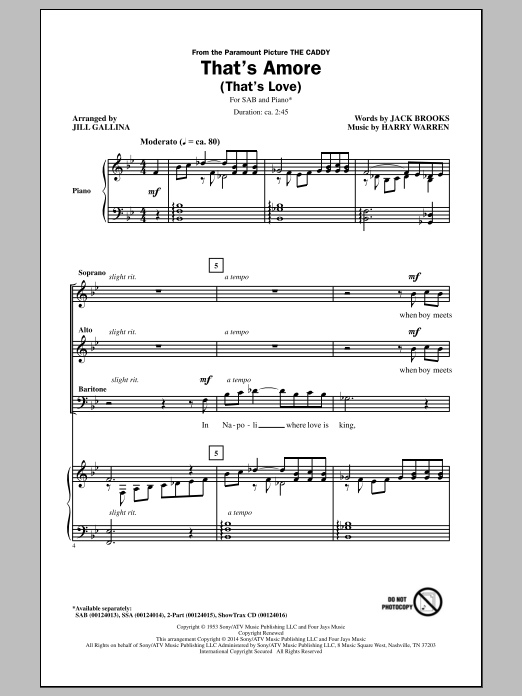 Dean Martin That's Amore (That's Love) (arr. Jill Gallina) Sheet Music Notes & Chords for 2-Part Choir - Download or Print PDF