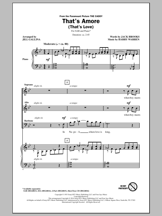 Dean Martin That's Amore (That's Love) (arr. Jill Gallina) Sheet Music Notes & Chords for SSA - Download or Print PDF