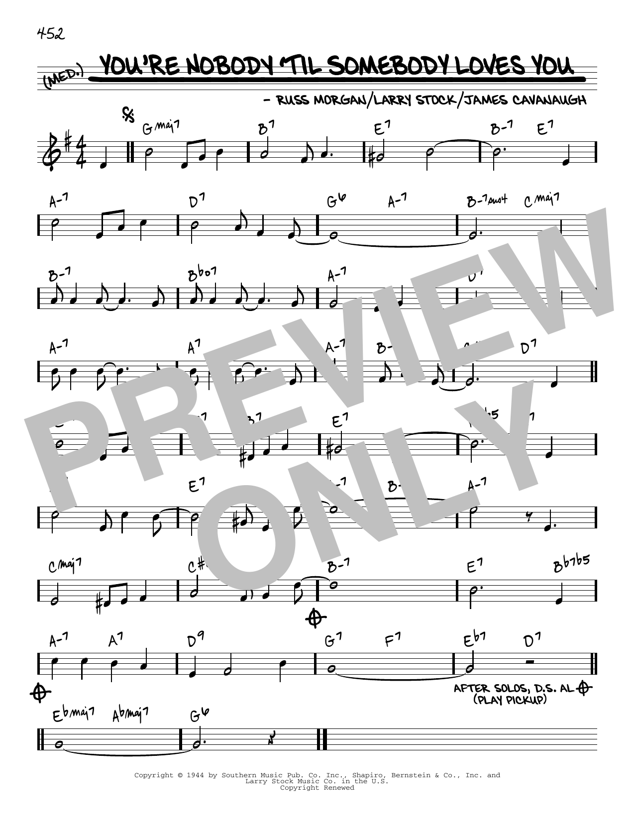 Dean Martin You're Nobody 'til Somebody Loves You [Reharmonized version] (arr. Jack Grassel) Sheet Music Notes & Chords for Real Book – Melody & Chords - Download or Print PDF