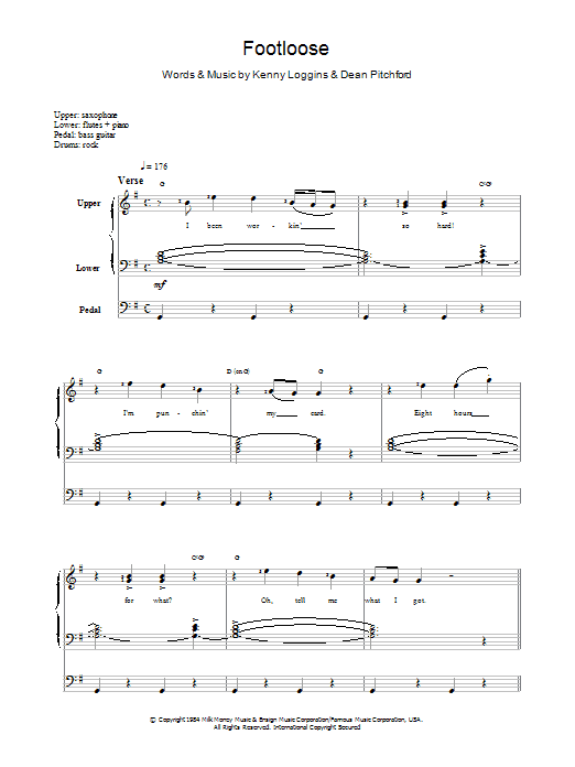 Kenny Loggins Footloose Sheet Music Notes & Chords for Melody Line, Lyrics & Chords - Download or Print PDF