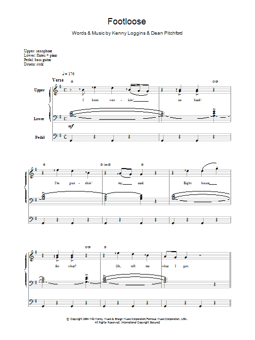 Kenny Loggins Footloose sheet music notes and chords. Download Printable PDF.