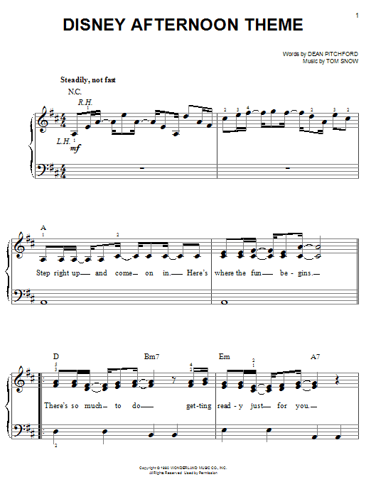 Dean Pitchford Disney Afternoon Theme Sheet Music Notes & Chords for Easy Piano - Download or Print PDF