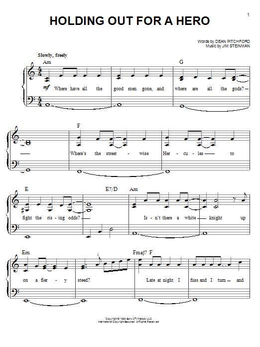 Dean Pitchford Holding Out For A Hero Sheet Music Notes & Chords for Easy Piano - Download or Print PDF