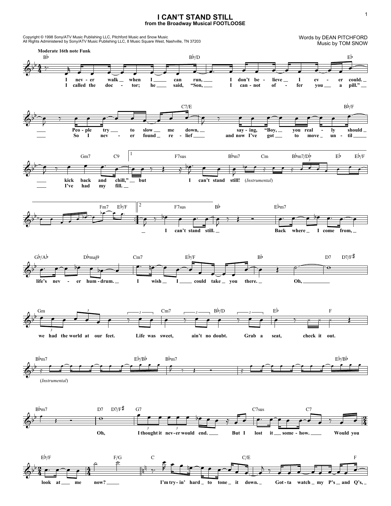 Dean Pitchford I Can't Stand Still Sheet Music Notes & Chords for Piano & Vocal - Download or Print PDF