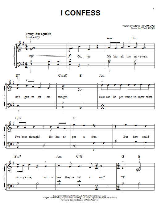 Dean Pitchford I Confess Sheet Music Notes & Chords for Easy Piano - Download or Print PDF