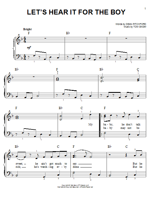Dean Pitchford Let's Hear It For The Boy Sheet Music Notes & Chords for Easy Piano - Download or Print PDF